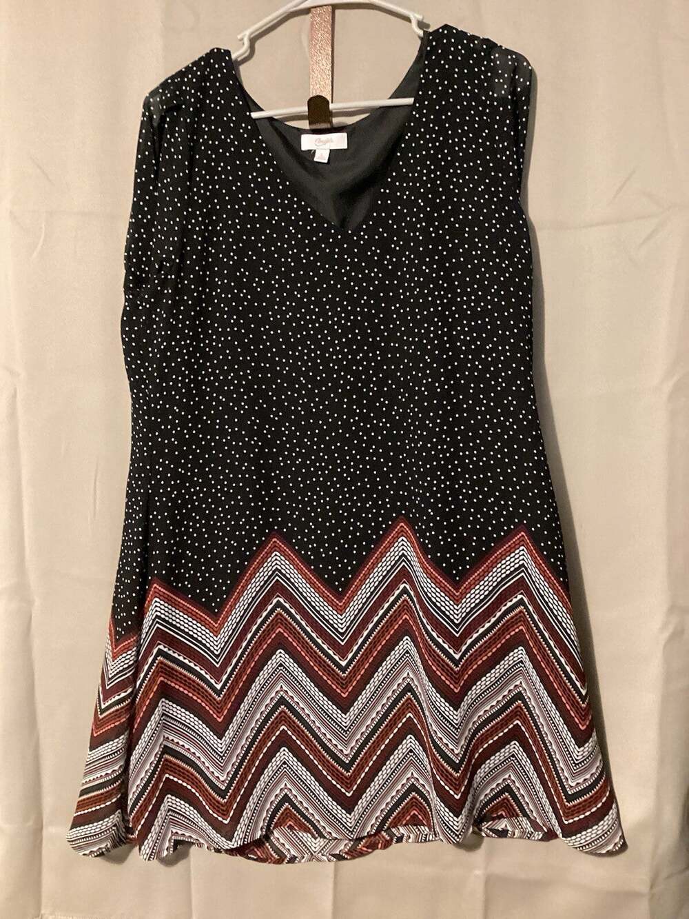 Candie’s Women’s Sleeveless Blouse Mixed Pattern SZ L V Neck Shirt Dress